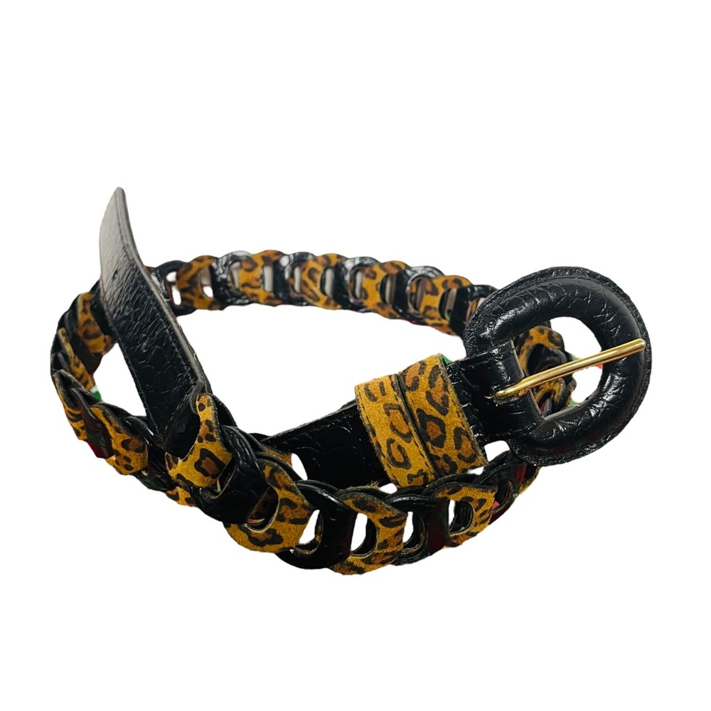 Vintage belt suede multicolor cheetah and black croc embossed leather belt small